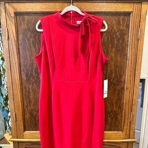 Calvin Klein Red Sleeveless Bow Neck Sheath Dress Size 16 NWT